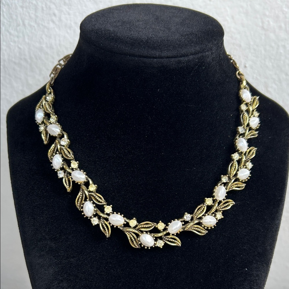 Lisner Vintage Gold and White Leaf Necklace